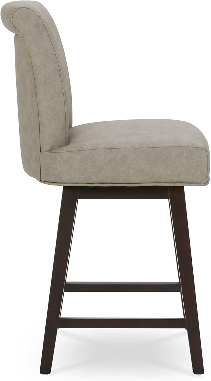 CHITA 26 Inch Counter Height Swivel Bar Stools Set of 3, FSC Certified Modern Upholstered Faux Leather Swivel Barstool Chair with Back, Stone Grey