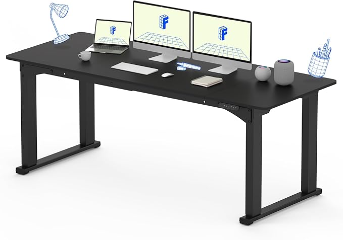 FLEXISPOT4 Legs Standing Desk 78 x 32 Inch Electric Adjustable Height Desk with Splice Board Home Office Sit Stand Up Desk, Black Top + Black Frame