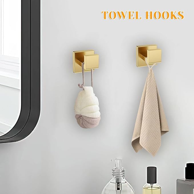 Brushed Gold Towel Bar Set 5 Pieces Bathroom Hardware Accessories Set,Upgraded Toilet Paper Holder with Shelf,Stainless Steel Towel Holder Set for Bathroom,Wall-Mounted 23.6 in
