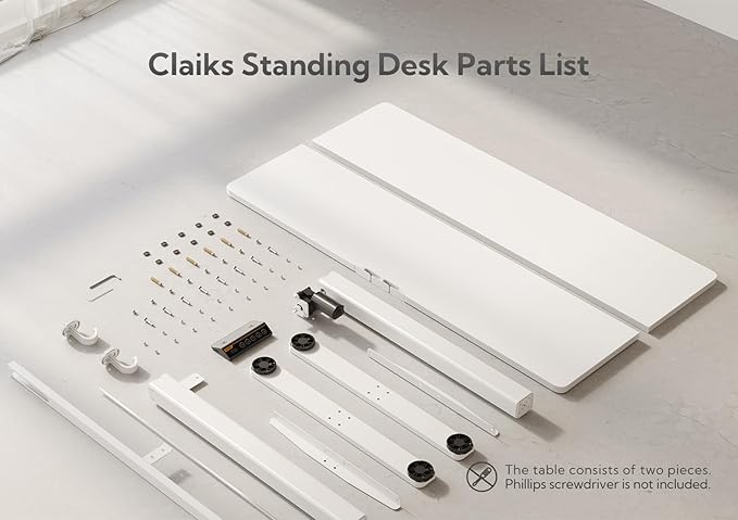 Claiks Electric Standing Desk, Adjustable Height Stand up Desk, 63x24 Inches Sit Stand Home Office Desk with Splice Board, White Frame/White Top