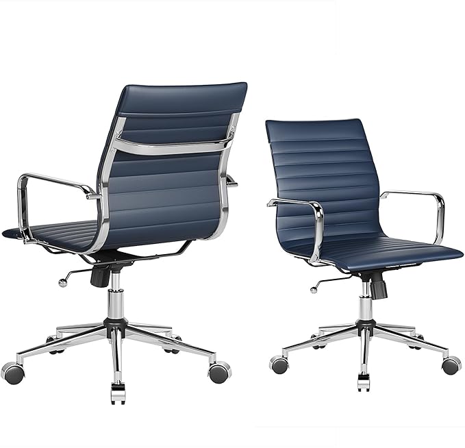 Office Chair Swivel Seat with Armrests and Wheels Comfortable Adjustable Gaming Seat for Adults Heavy Duty Work Chair for Home Office ,Navy, 22.83in Seat