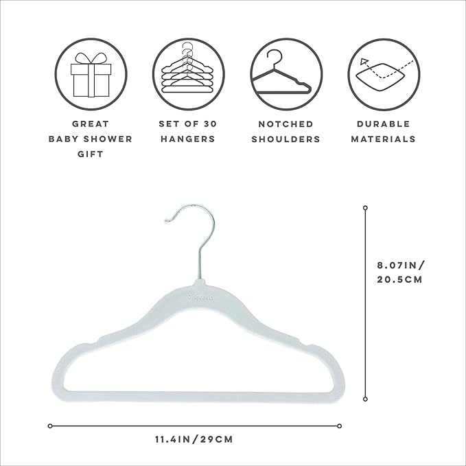 3 Sprouts Velvet Baby Hangers - Non-Slip Hanger for Infant, Toddler, Baby Clothes - Closet Kids Hangers with Slim Design, Nordic Colors, Pack of 30 - Blue