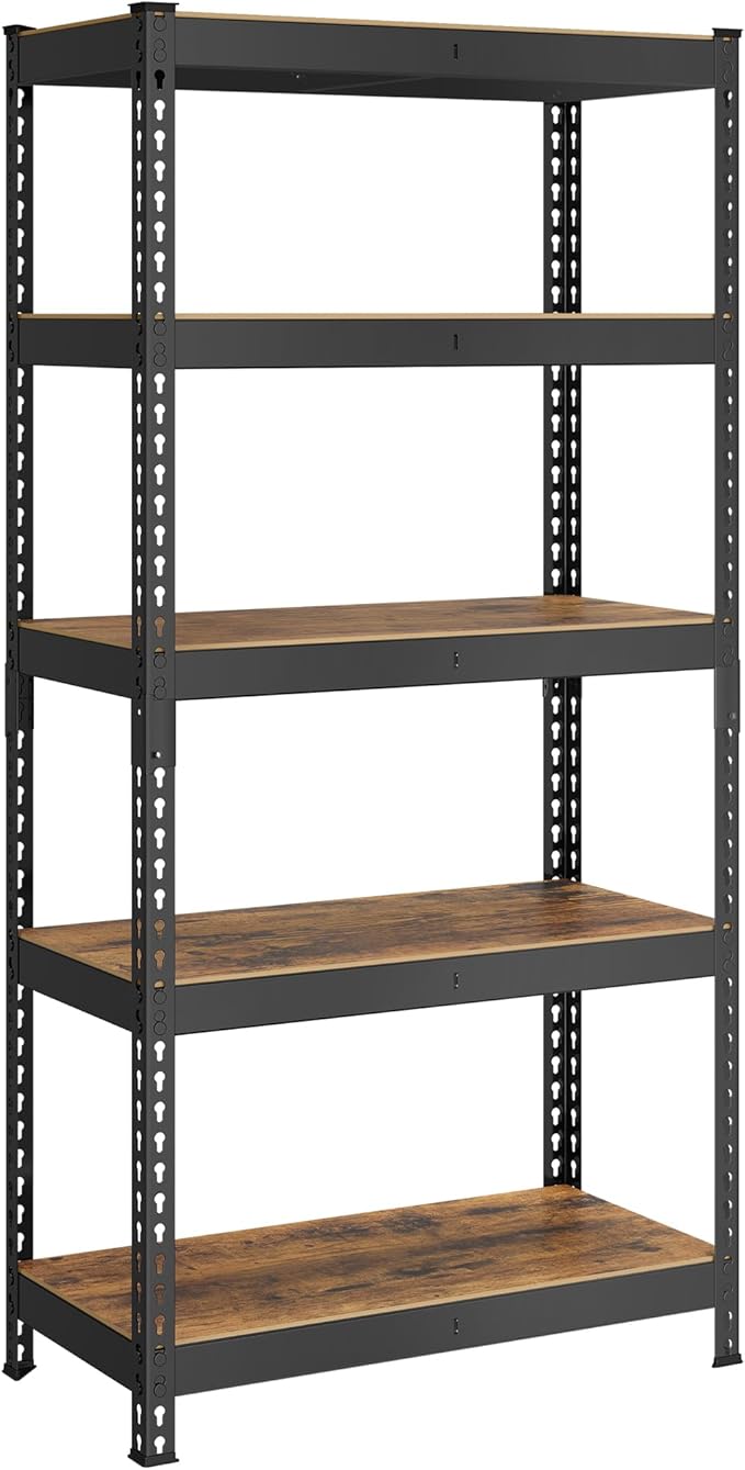 SONGMICS 5-Tier Storage Shelves, Load 2310 lb, Garage Storage, Boltless Assembly, Adjustable Shelving Unit, 17.7 x 35.4 x 70.9 Inches, for Study Shed Basement, Black and Rustic Brown UGLR450B11