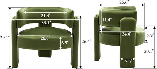 Set of 2 Accent Chairs with Arms, Upholstered Barrel Armchair with Curved Back, Comfy Single Side Chair for Reading, Living Room, Home Office, Green