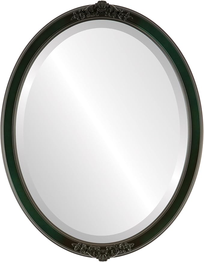 OVALCREST Oval Beveled Wall Mirror for Home Decor - Athena Style - Hunter Green - 26" x 20" Outside Dimensions