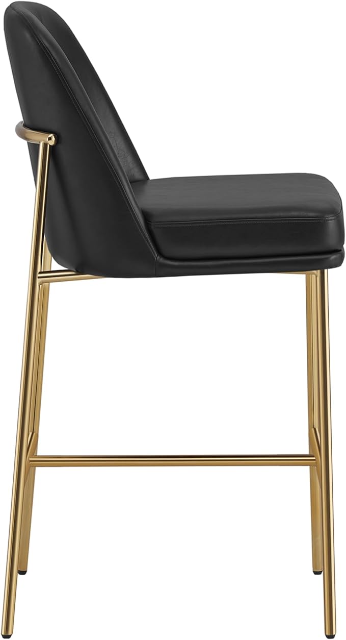 CHITA Counter Height Bar Stools Set of 2, FSC Certified Metal Barstools for Kitchen Island, 27" H Seat Height, Faux Leather, Black