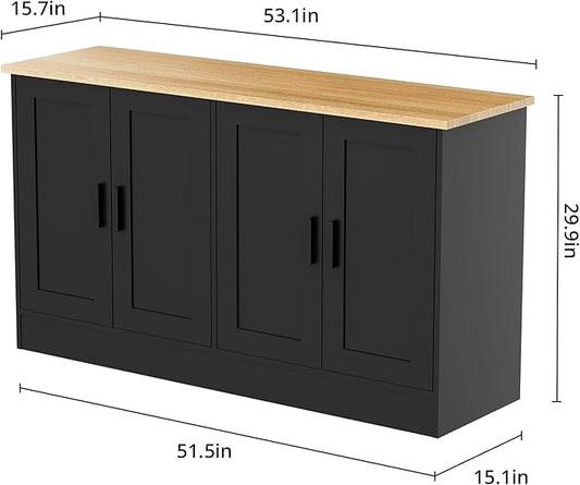 Black Sideboard Buffet with 4 Doors, Accent Coffee Bar, Kitchen Cabinet for Living Room, Kitchen or Hallway