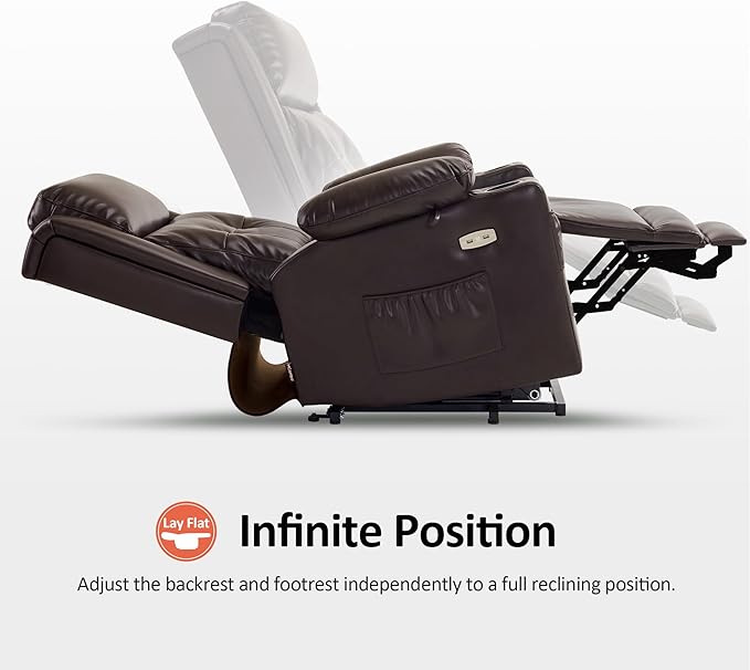 MCombo Large Triple Motor Power Lift Recliner Chair with Massage and Heat for Elderly People, Adjustable Headrest, Infinite Position, USB Ports, Faux Leather 7662 (Dark Brown, Large)
