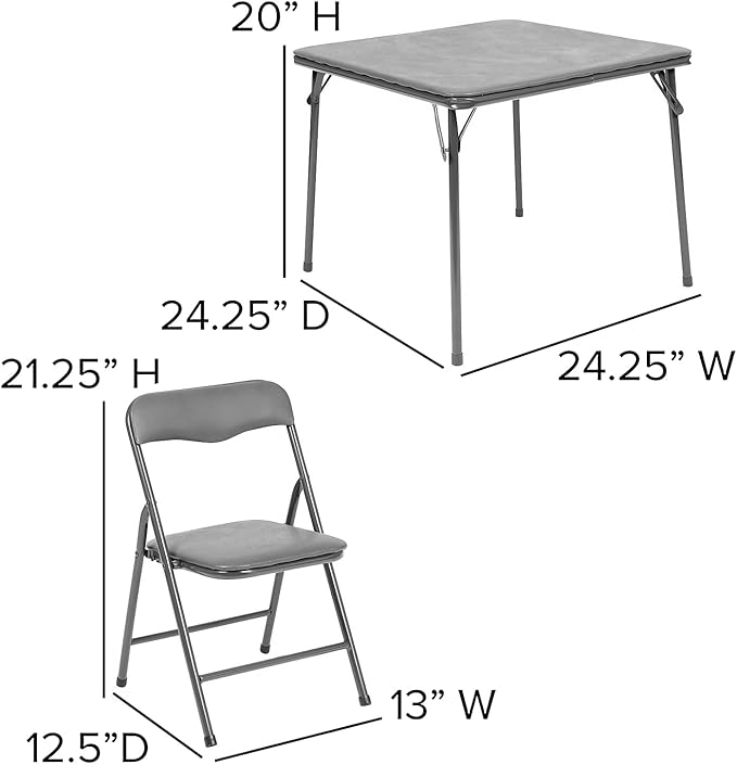Flash Furniture Mindy Kids 5-Piece Folding Square Table and Chairs Set for Daycare and Classrooms, Children's Activity Table and Chairs Set, Gray