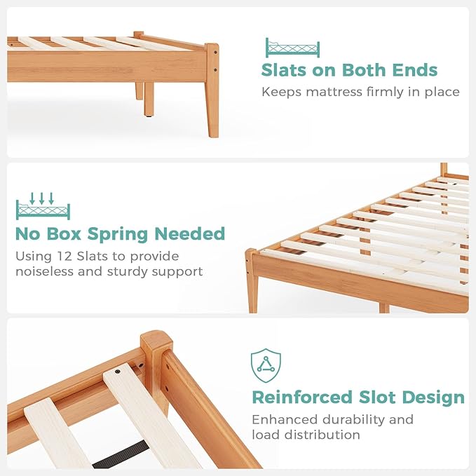 Queen Bed Frame with Headboard, Malaysian Oak Queen Bed Frame No Box Spring Needed, Farmhouse Platform Bed Frame with 12 Slats Support, Easy Assembly, Rustic Pine