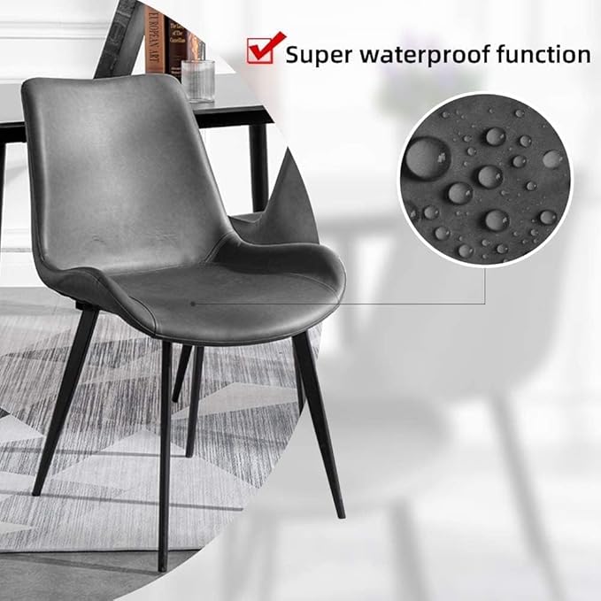 Dining Chairs Set of 4, Modern Dining & Kitchen Room Chairs, Upholstered Faux Leather Cushion Seat and Sturdy Metal Legs (4 Grey Chairs)