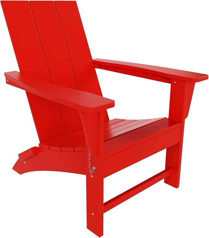 Costaelm Folding Adirondack Chairs, Outdoor Patio Adjustable Lawn Chairs, Weather Resistant Outside Firepit Chairs for Porch, Poolside, Garden, Backyard Deck, Red