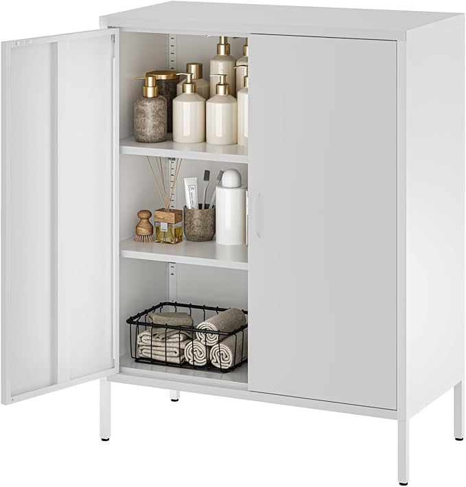 Metal Cabinet with 2 Doors and 4 Shelves,39.96" Tall Steel Office Cabinet,Bathroom Floor Locker,for Office,Home,Garage,Gym,School (White)