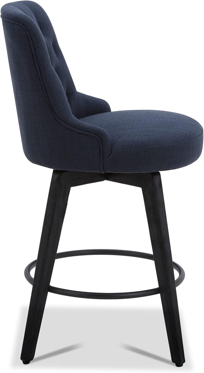 Watson & Whitely Modern Swivel Bar Stools, Performance Fabric Upholstered Counter Height Bar Stool with Back, Solid Wood Legs, 26" H Seat, Set of 2, Insignia Blue