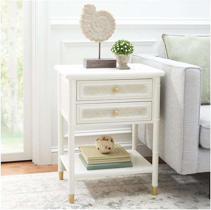 Safavieh Home Collection Ahab White/Gold 2-Drawer 1-Shelf Accent Table (Fully Assembled) ACC6606B