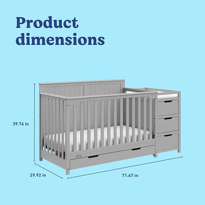 Graco Hadley 5-in-1 Convertible Crib & Changer (Pebble Gray) – GREENGUARD Gold Certified, Fits Standard Crib Mattress, Converts to Toddler Bed and Full Bed, 4 Adjustable Mattress Heights
