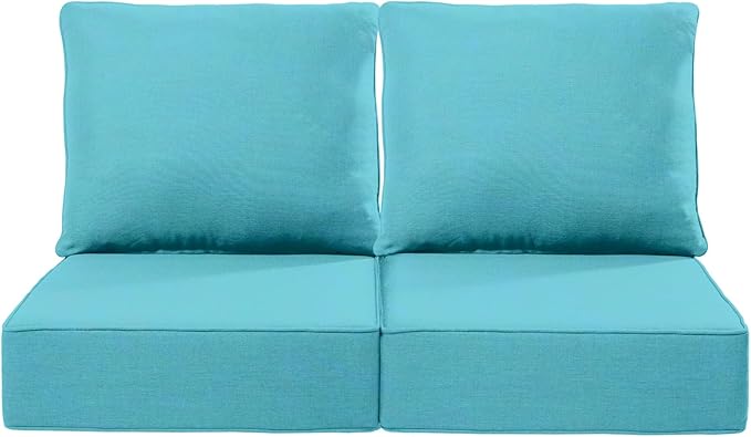 Luxury 24x24x6 Inch Outdoor Seat Cushions - Set of 2 Water Resistant Patio Chair Cushion for Porch Set Rattan Dining Rocker Glider Chairs Loveseat Couch Sectional Sofa - Turquoise