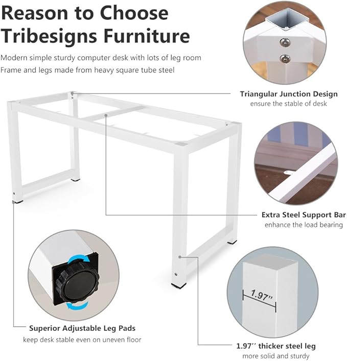 Tribesigns Computer Desk, 63 inch Large Office Desk Computer Table Study Writing Desk for Home Office, White