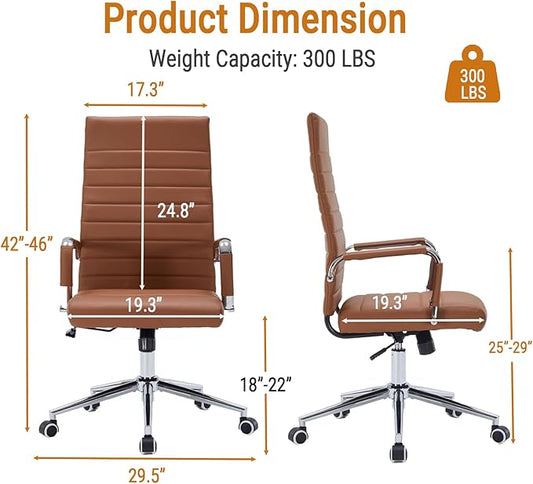 Sidanli Office Desk Chairs with Wheels, Executive Swivel Rolling Faux Leather Computer Chair with Comfortable Lumbar Support for Home Office(High Back, Brown)