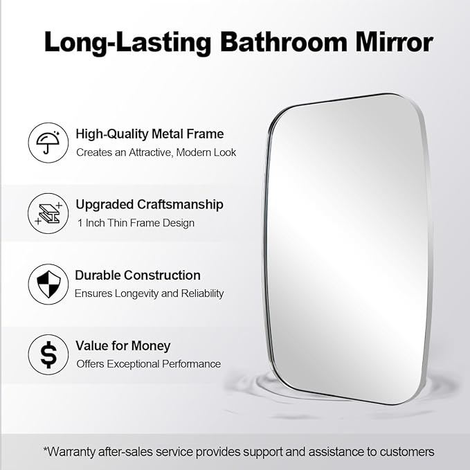 ANDY STAR Chrome Bathroom Mirror, 24x40 Inch Polished Chrome Oval Mirror for Bathroom with Stainless Steel Metal Frame, Oblong Mirror for Bathroom, Living Room, Entryway