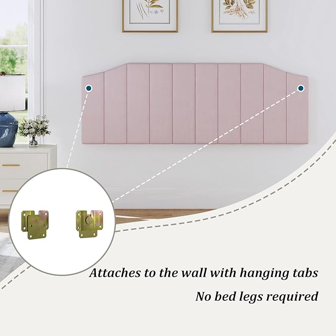 King Size Headboard Only, Velvet Upholstered Headboard King/California King Size Wall Mount and Bed Frame Mount, Featuring High-Density Sponge Padding Easy Assembly Comfort Style-Pink