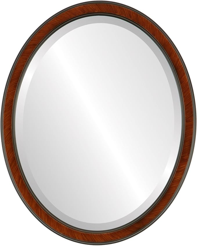 OVALCREST Oval Beveled Wall Mirror for Home Decor - Toronto Style (Vintage Cherry) 26" x 22"