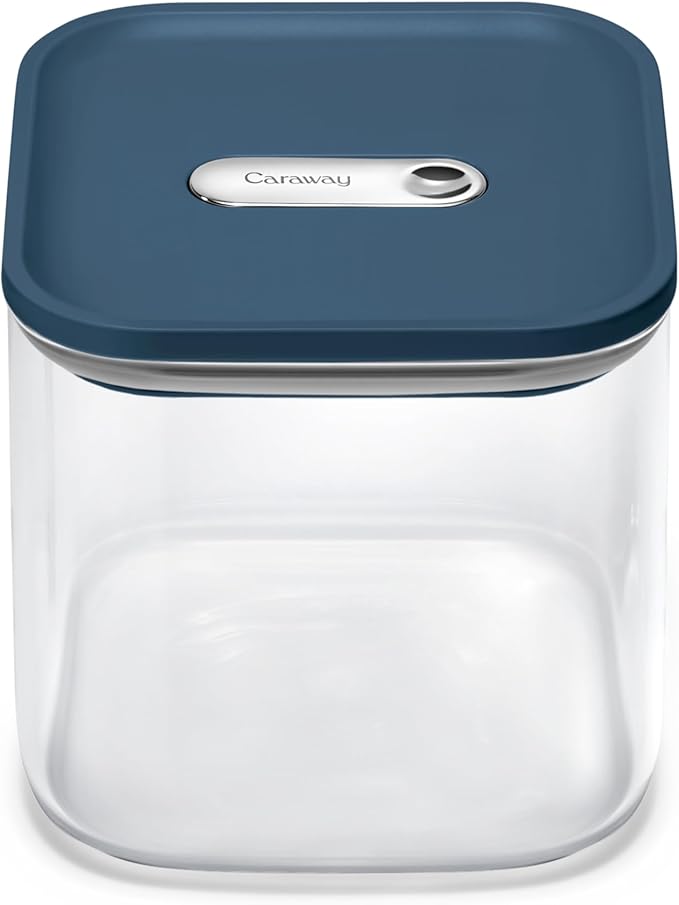 Caraway 2.5qt Glass Airtight Food Storage Container with Lid – Non-Toxic, BPA-Free Kitchen Storage Container – Stackable, Space-Saving Airtight Container for Dry Goods and More - Navy