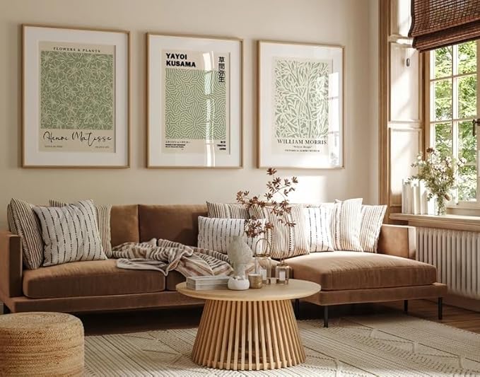 HesenDot Matisse Sage Green Wall Art Set of 3,William Morris Wall Art Decor,12x16IN Truly Quality Canvas Wall Art Pictures,Yayoi Kusama Print, Unframed Fabric wall art,Art poster decoration for