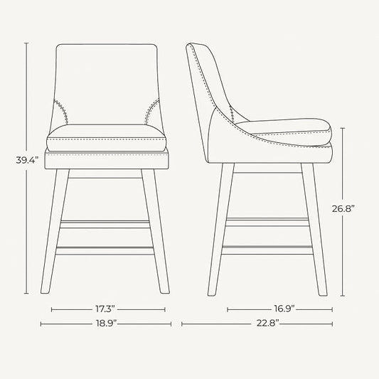 CHITA Counter Height Swivel Barstool with Back Set of 2, FSC Certified Upholstered Faux Leather Swivel Bar Stool, 26.8" H Seat Height, PU Leather in Retro Brown