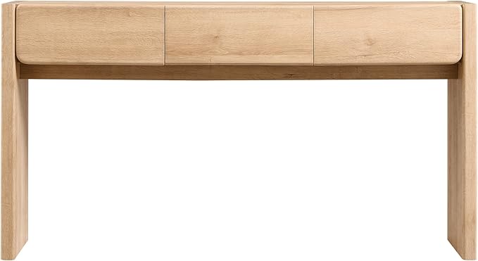 OKD 63'' Console Table with 3 Drawers, Farmhouse Entryway Table with Rounded Corners, Console Table Behind Couch for Living Room/Hallway-Natural Oak