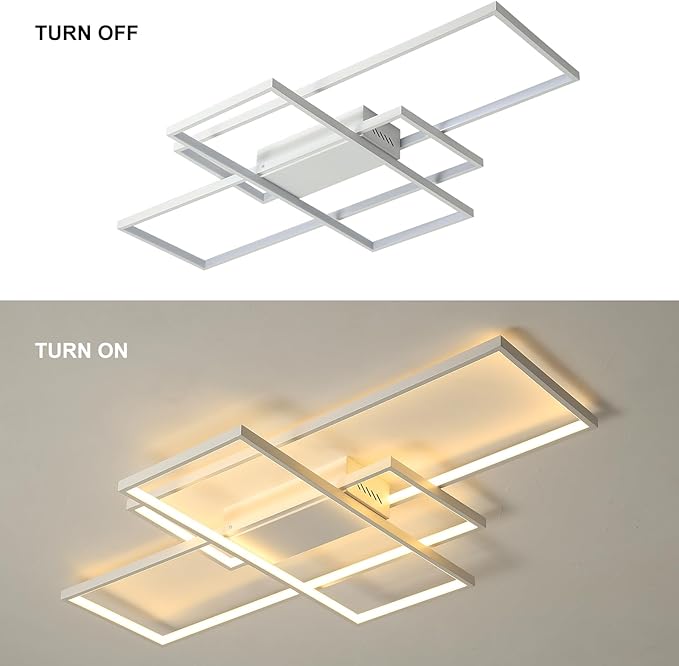 GEADI Modern Dimmable Ceiling Light, 35.4" White Led Ceiling Light Fixtures with Remote Control, 50W Rectangle Flush Mount Lighting Fixture for Kitchen Bedroom Dining Room(3000K-6500K)