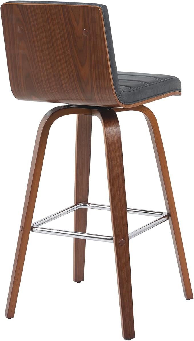 Vienna Modern Swivel Bar Height Stool with Vintage Black Upholstered Seat and Walnut Finished Wood Frame Set of 4