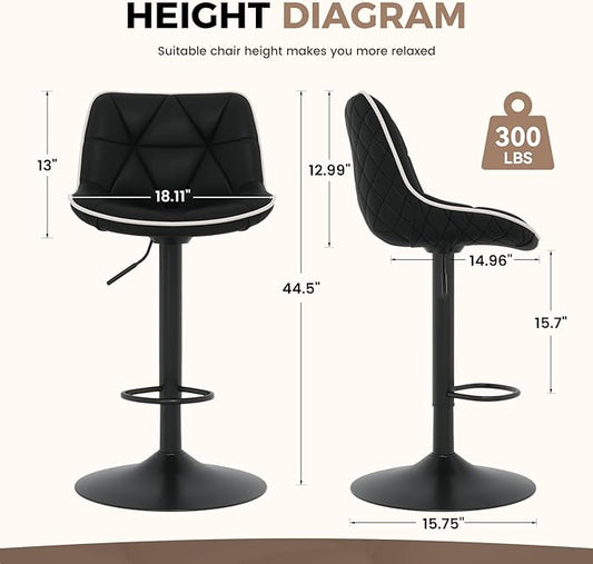 Nalupatio Bar Stools Set of 4, Adjustable Swivel Counter Height Bar Stools with Back, Armless Modern Barstools for Kitchen Island & Home Bar, Upholstered Seat,(Black)