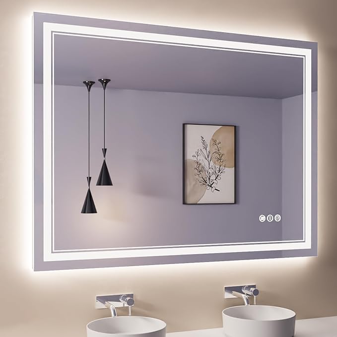 40x30 Inch RGB LED Bathroom Mirror with Lights, Color Changing RGB Backlit LED Mirror for Bathroom,Lighted Vanity Mirrors for Bathroom Wall, Dimmable, Anti-Fog (RGB Backlit+Front-Lit)