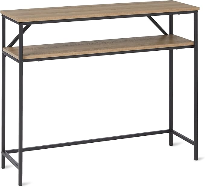 Amazon Basics Rectangular Console Table with Storage Shelf, Steel Frame, 11.8" D x 39.4" W x 31.5" H(in), Oak Finish