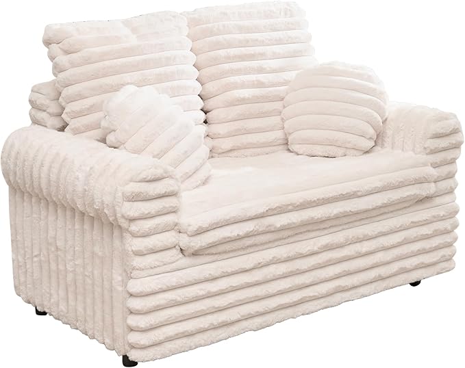 Belffin Upholstered Chaise Lounge Pull Out Sofa Bed with Pillows Couch Bed Sofa Pull Out Couch Sleeper Chair with Rolled Armrests for Living Room Plush Corduroy (White)