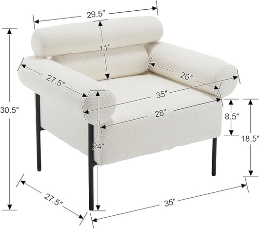 Modern Accent Chairs Set of 2, Boucle Sofa Accent Chairs for Living Room, Oversized Upholstered Sherpa Mid-Century Office Reading Armchairs with Channel Tufted for Bedroom, White