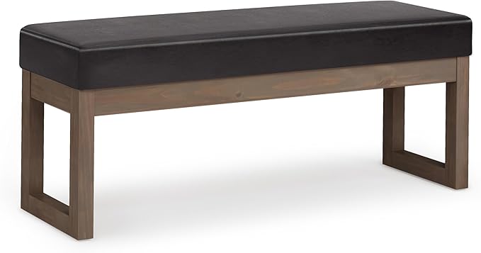 SIMPLIHOME Milltown 45 inch Wide Contemporary Rectangle Large Ottoman Bench in Tanners Brown Vegan Faux Leather, Assembled, for the Living Room and Bedroom