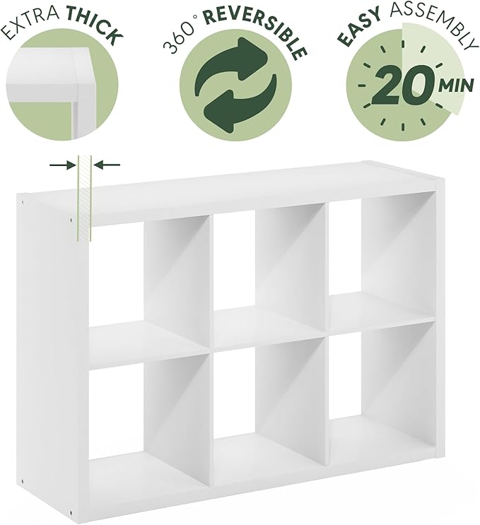 Furinno Cubicle Open Back Decorative Cube Storage Organizer, 6-Cube, White