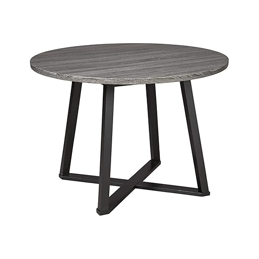 Signature Design by Ashley Centiar Mid Century Round Dining Room Table with Metal Legs, Gray & Black