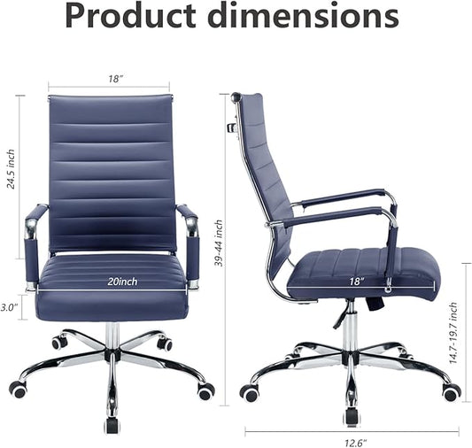Office Desk Chair Leather, Conference Room Chairs with Wheels, Executive Modern High Back Ergonomic Swivel Rolling Ribbed Computer Chair