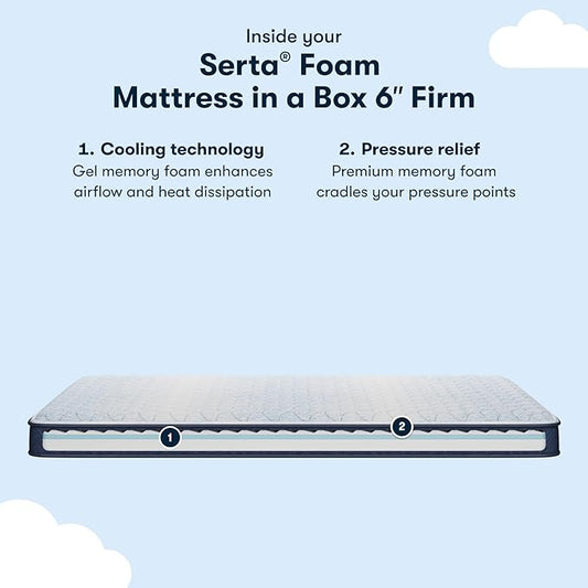Serta Sleeptrue Firm 6" Twin Memory Foam Mattress in a Box, Cooling, Breathable, and Pressure Relieving - 100 Night Trial, CertiPUR-US Certified and 10 Year Limited Warranty