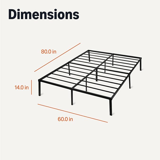 Amazon Basics-Metal Bed Frame, Non-Foldable Platform Bed, Easy Assembly, Queen, 60W x 80L in, Black