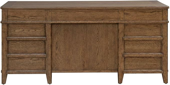Liberty Furniture Carolina Park Jr Executive Desk with Keyboard Tray, Locking File Storage for Home Office- Amber Brown Oak Wood
