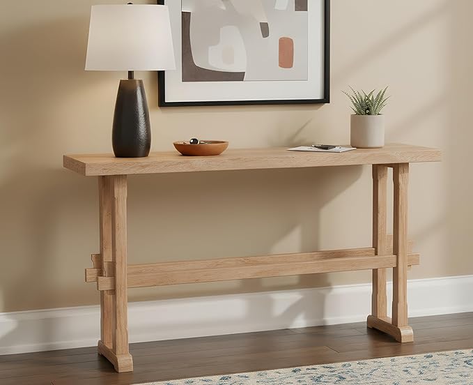 chairus 59" Long Console Table Farmhouse Narrow Sofa Table with Crossbar Solid Wood Entryway Table for Living Room/Hallway/Entrance, Natural