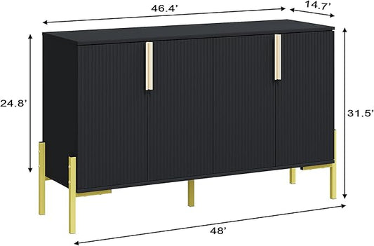 4 Doors Sideboard Buffet Cabinet with Adjustable Shelves,Modern Accent Sideboard with Golden Legs,Wide Storage Cabinet for Kitchen,Living Room,Black