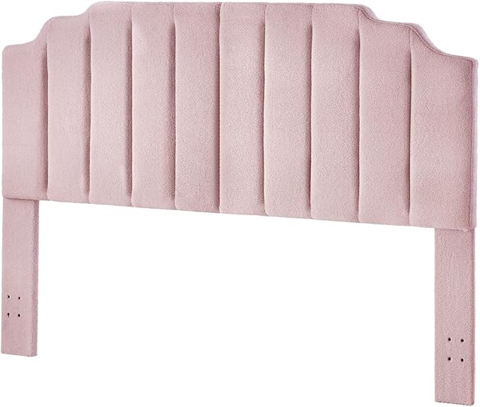 24KF Pink Teddy Fabric Tufted King Upholstered Headboard, Modern Vertical Channel Design California King Headboard with Stepped Silhouette Top Edge,6026-K-Teddy Pink