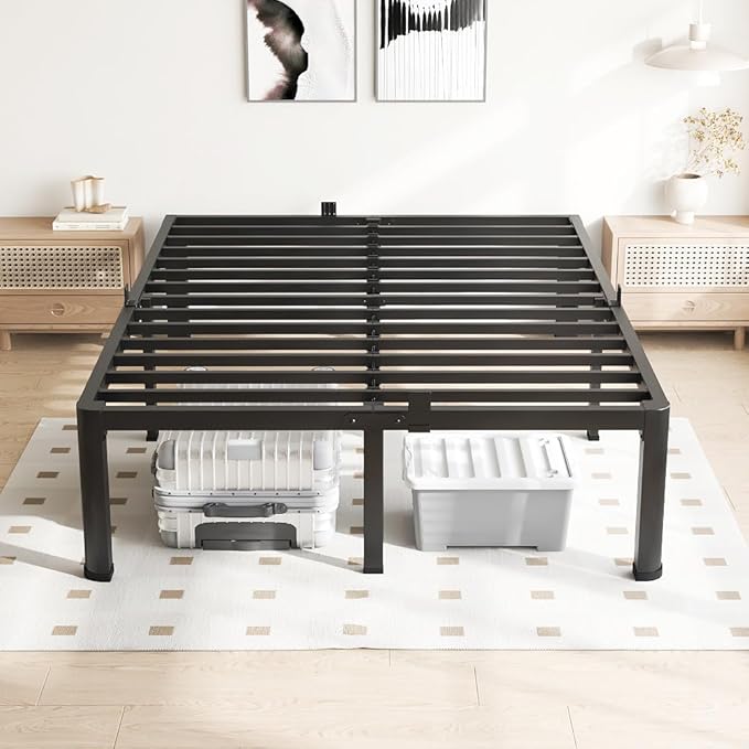 18 Inch California King Bed Frame, 3500Lbs Heavy Duty Metal Platform with Round Corner Legs Mattress Slide Stopper, Steel Slat Support No Box Spring Needed, Noise Free, Non-Slip, Easy Assembly