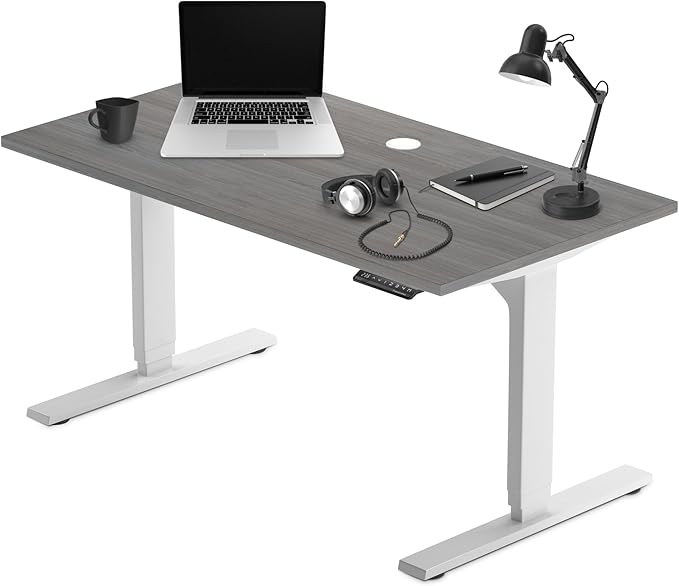 Progressive Desk Stand Up Height Adjustable Electric Standing Desk - 48" x 30" with Dual Motor, 3 Stages Sit Stand Table - Gray Oak, White Frame