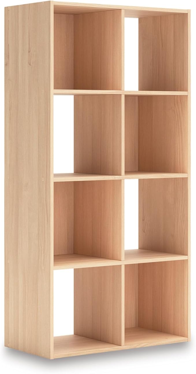 Signature Design by Ashley Piperton Contemporary 4-Tier Floor Standing 8 Cube Organizer, Wood, Works with 10.5" W x 10.5" D x 11" H Storage Bin (Sold Separately), Light Brown